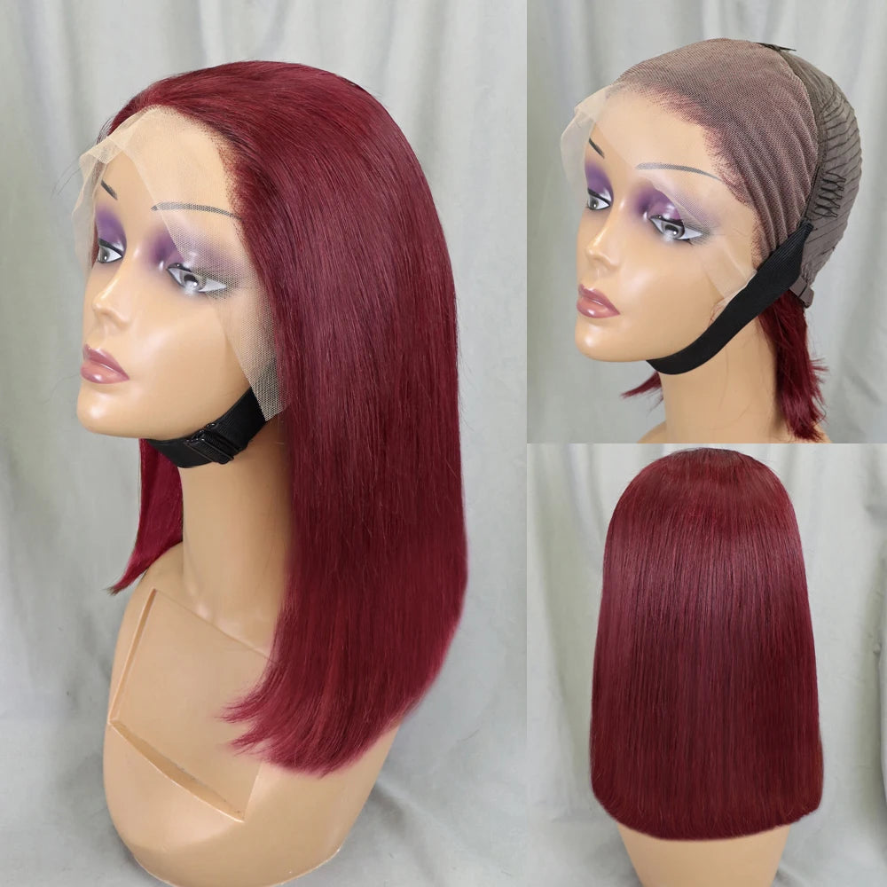 Bone Straight Lace Frontal Pre Plucked Brazilian Short Bob Remy Wig