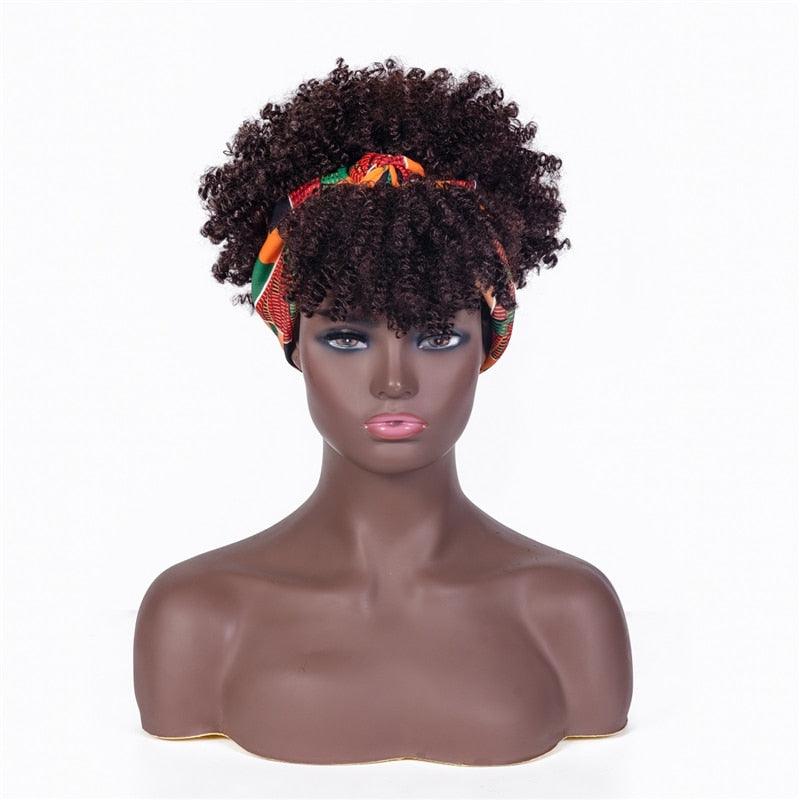 Short Kinky Curly Synthetic Headband Wigs with Scarf - Supreme Lush Hair