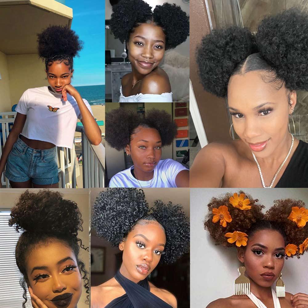 Afro Puff Hair Bun Ponytail Synthetic Kinky Curly Ponytail - Supreme Lush Hair