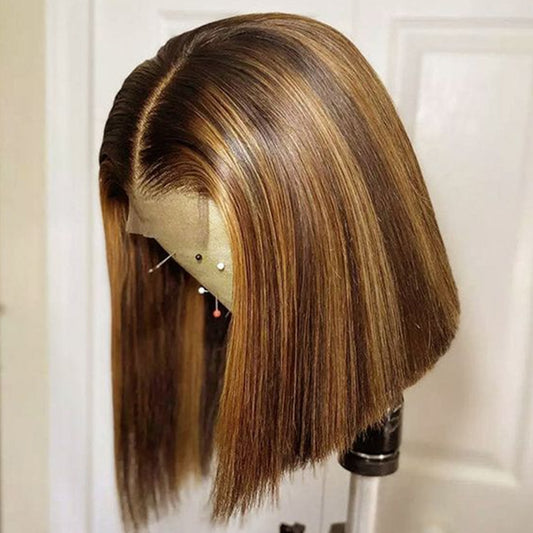 Brown Bob Straight Remy Hair 180 Density 4x4 Lace Closure Highlight Wig - Supreme Lush Hair