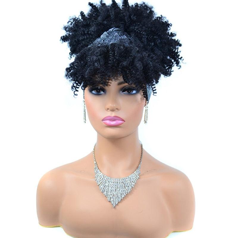 Short Kinky Curly Synthetic Headband Wigs with Scarf - Supreme Lush Hair