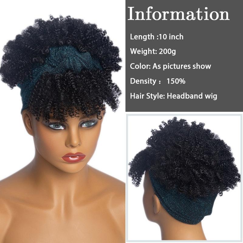 Short Kinky Curly Synthetic Headband Wigs with Scarf - Supreme Lush Hair