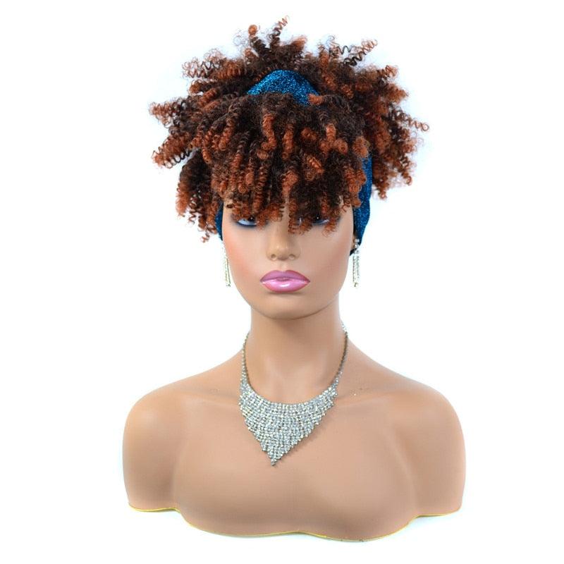 Short Kinky Curly Synthetic Headband Wigs with Scarf - Supreme Lush Hair