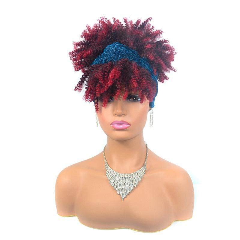 Short Kinky Curly Synthetic Headband Wigs with Scarf - Supreme Lush Hair