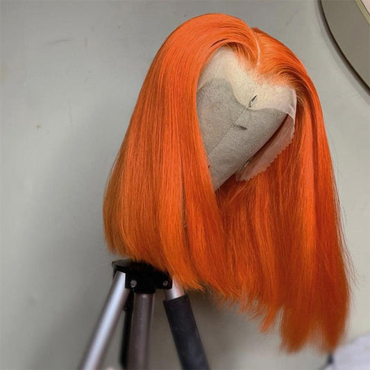 Orange Ginger Straight Bob Transparent Lace Front Human Hair Wigs - Supreme Lush Hair