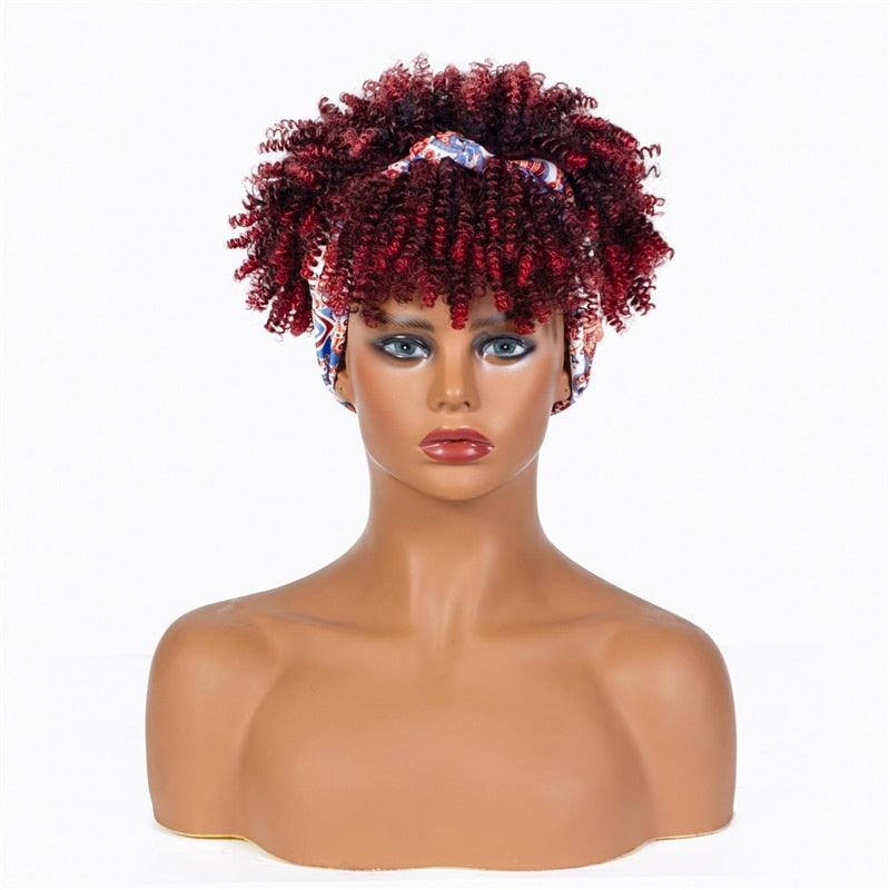 Short Kinky Curly Synthetic Headband Wigs with Scarf - Supreme Lush Hair