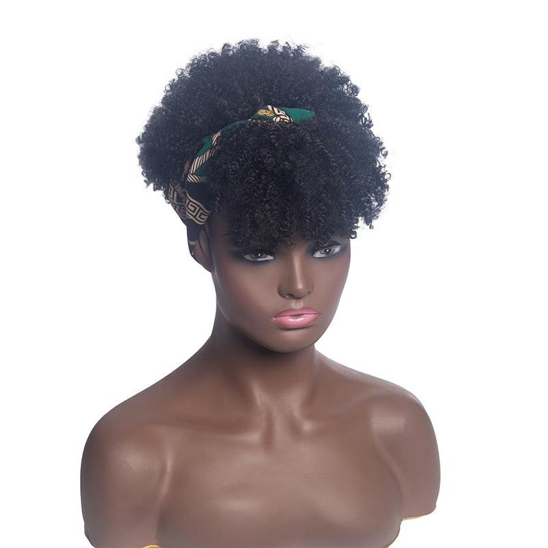 Short Kinky Curly Synthetic Headband Wigs with Scarf - Supreme Lush Hair