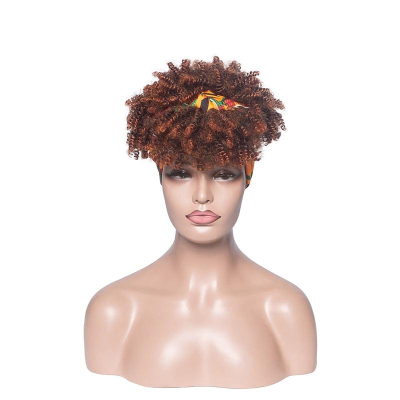Short Kinky Curly Synthetic Headband Wigs with Scarf - Supreme Lush Hair
