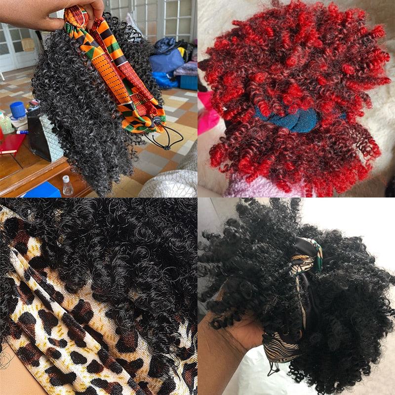 Short Kinky Curly Synthetic Headband Wigs with Scarf - Supreme Lush Hair