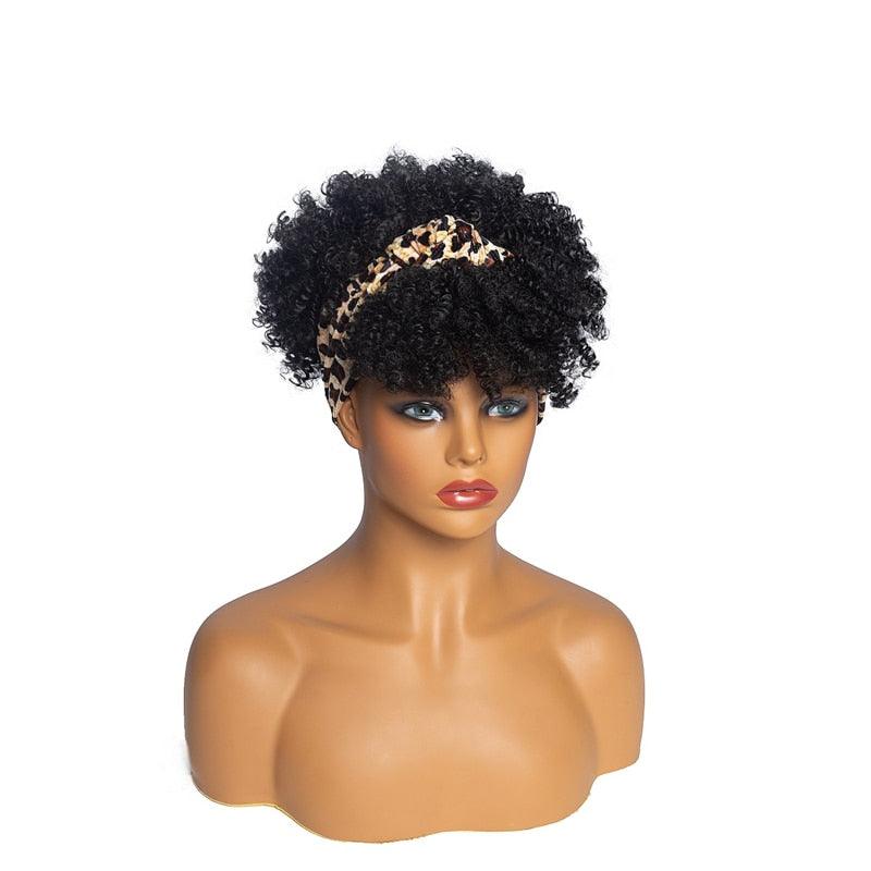 Short Kinky Curly Synthetic Headband Wigs with Scarf - Supreme Lush Hair