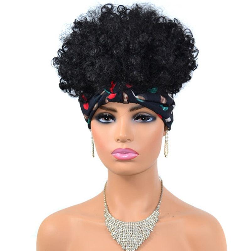 Short Kinky Curly Synthetic Headband Wigs with Scarf - Supreme Lush Hair